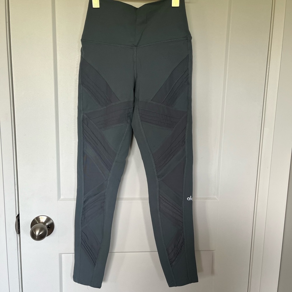 Alo Grey-Blue Mesh Panel High-Waisted Leggings